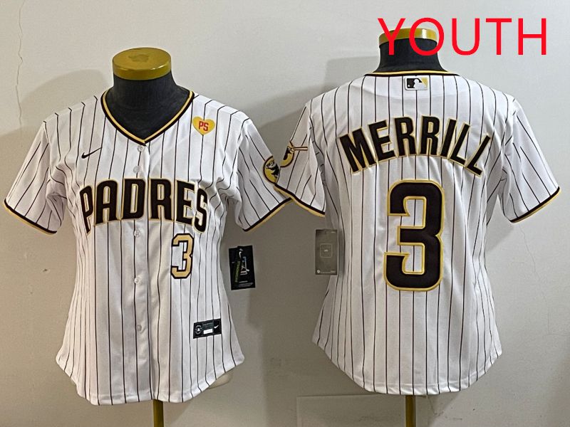 Youth San Diego Padres #3 Merrill White Stripe Game 2025 Nike MLB Jersey style 5